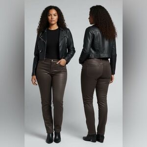 E39 by Eric Coated Straight-Leg Jeans Size 6 | Charcoal Leather-Look Pants